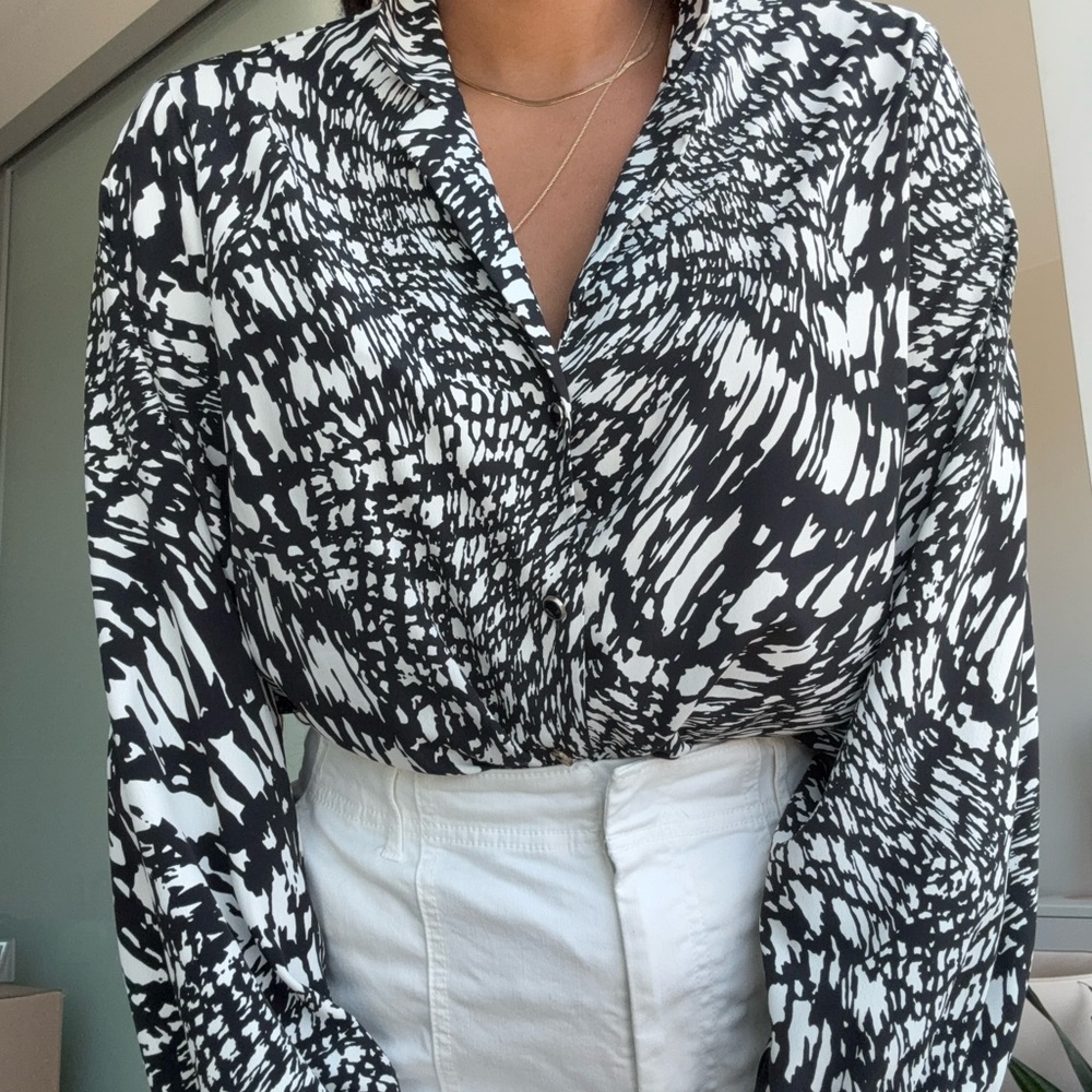 Topshop Black & White Printed Blouse